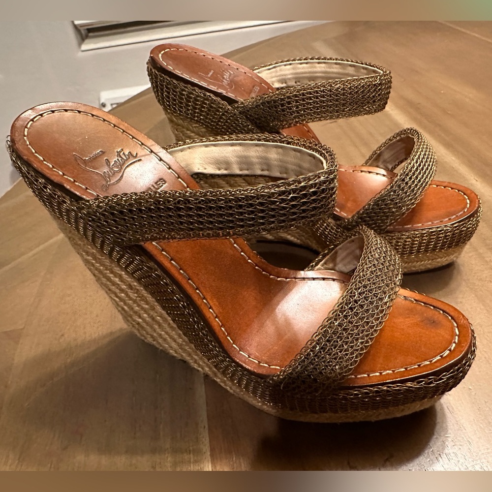 Christian Louboutin Brown and Tan Wedges